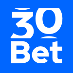 30Bet Casino Logo - Minimalist White-on-Blue Branding for Modern Sportsbook and Casino | SistersSites.co.uk 30Bet Casino logo with clean white numbers and text on a bright blue background