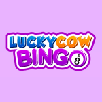 Lucky Cow Bingo Logo - Fun and Bright UK Bingo Site Branding | SistersSites.co.uk Lucky Cow Bingo logo with colorful cartoon text and bingo ball on a purple background